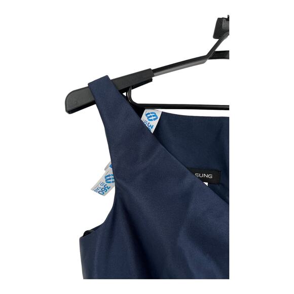 Alfred Sung dress D811s off the shoulder draped wrap satin maxi blue size 14 - Picture 3 of 8